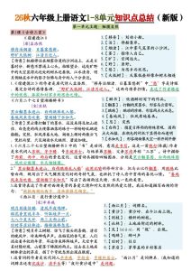 26秋六年级上册语文1-8单元知识点总结（新版）-宝库盒教辅资料站