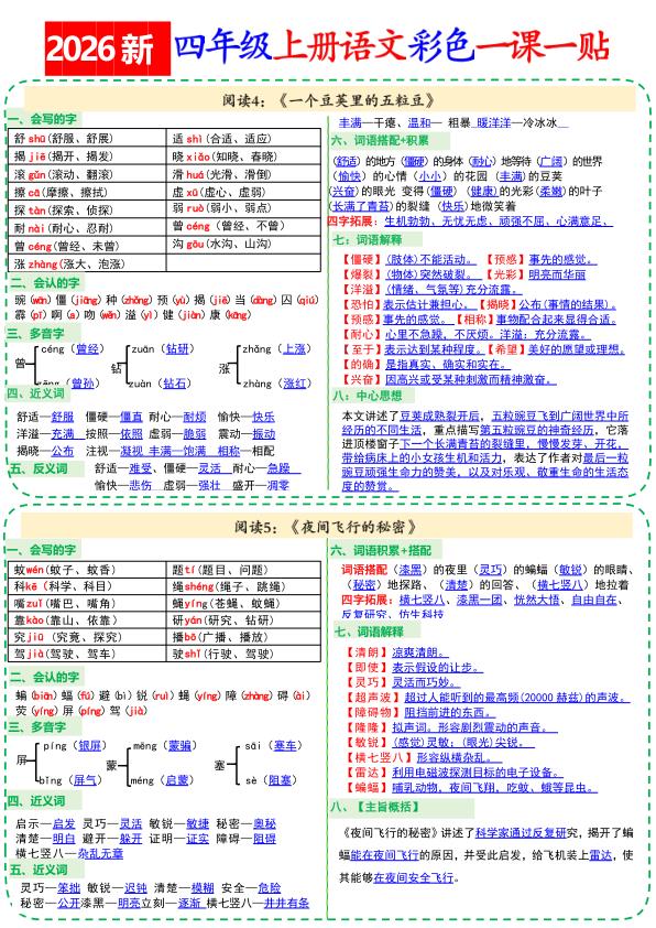 图片[3]-26新四年级上册语文彩色一课一贴-宝库盒教辅资料站