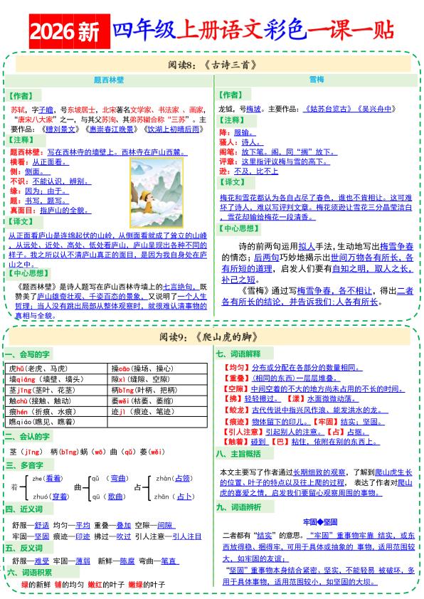 图片[6]-26新四年级上册语文彩色一课一贴-宝库盒教辅资料站
