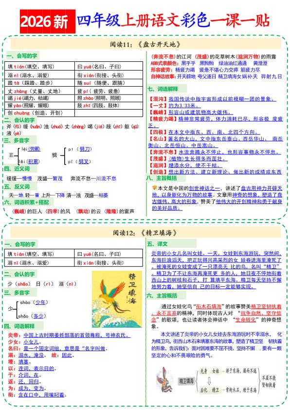 图片[8]-26新四年级上册语文彩色一课一贴-宝库盒教辅资料站