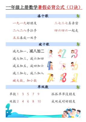 图片[1]-1年级数学上册《暑假必背公式》人教 26秋-宝库盒教辅资料站