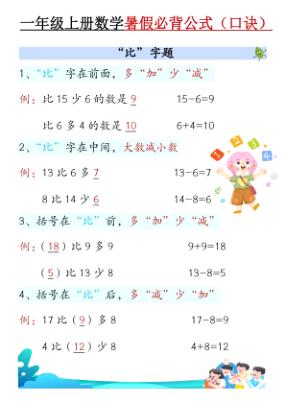 图片[2]-1年级数学上册《暑假必背公式》人教 26秋-宝库盒教辅资料站