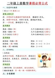 2年级数学上册《暑假必背公式》人教 26秋-宝库盒教辅资料站