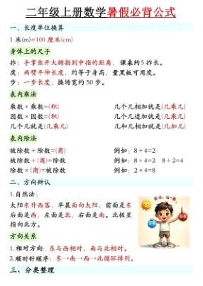 图片[1]-2年级数学上册《暑假必背公式》人教 26秋-宝库盒教辅资料站