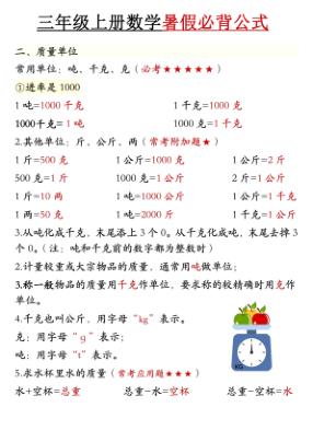 图片[2]-3年级数学上册《暑假必背公式》人教 26秋-宝库盒教辅资料站