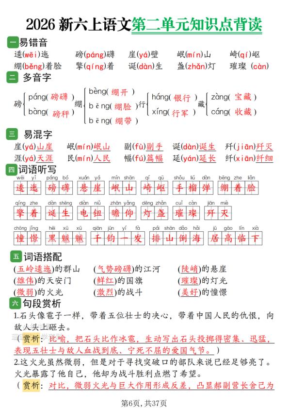 图片[6]-2026新六年级上册语文1-8单元知识点背读-宝库盒教辅资料站