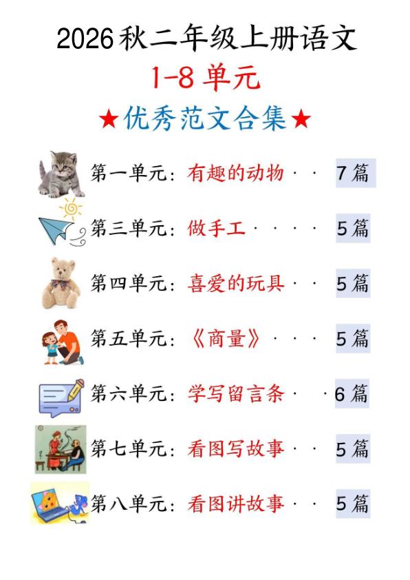 图片[1]-26年二年级上册语文1-8单元看图写话范文-宝库盒教辅资料站