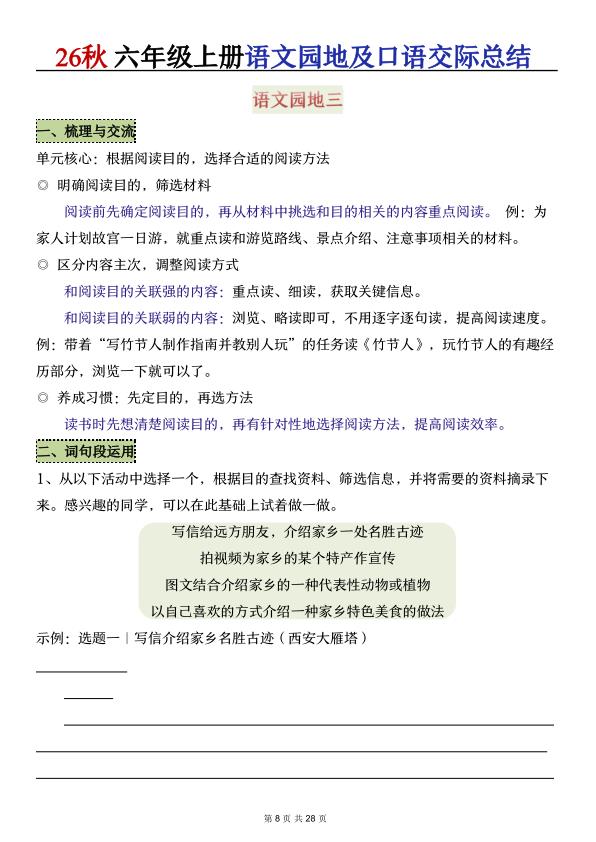 图片[8]-26秋六年级上册语文园地及口语交际总结（默写版）-宝库盒教辅资料站