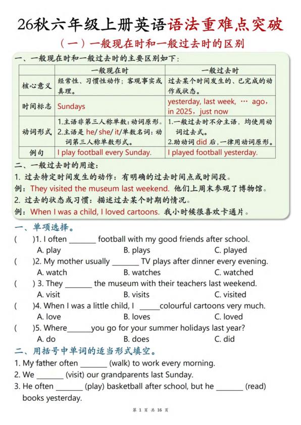 图片[1]-26秋六年级上册英语语法重难点突破-宝库盒教辅资料站