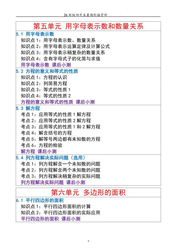 图片[4]-26新人教版四升五数学暑期衔接讲义 （例题 训练 小测）练习-宝库盒教辅资料站