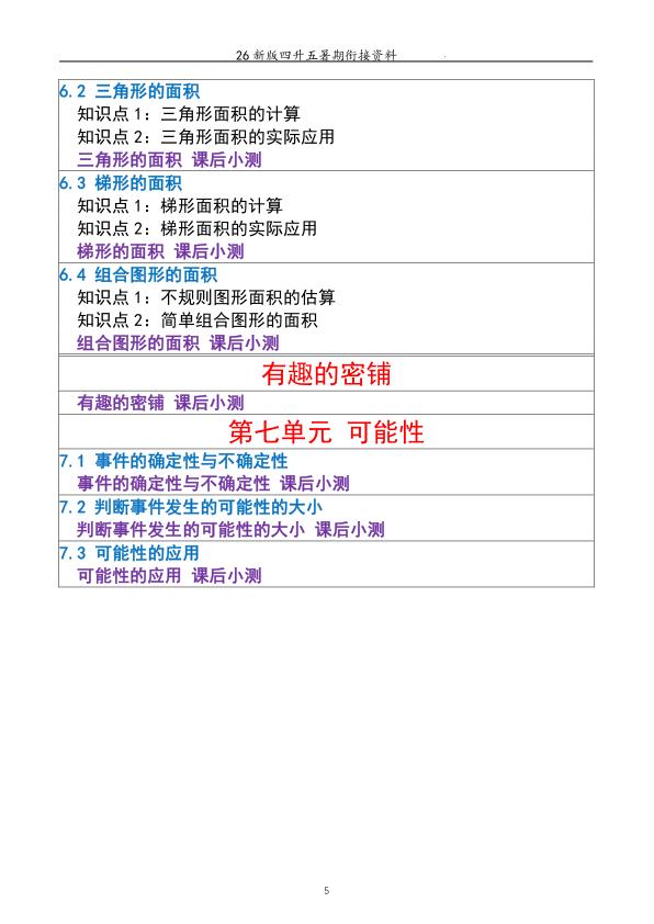 图片[5]-26新人教版四升五数学暑期衔接讲义 （例题 训练 小测）练习-宝库盒教辅资料站