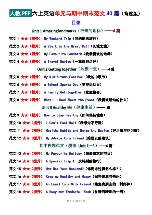 图片[1]-26新六年级上册英语单元期中期末作文范文40篇-宝库盒教辅资料站