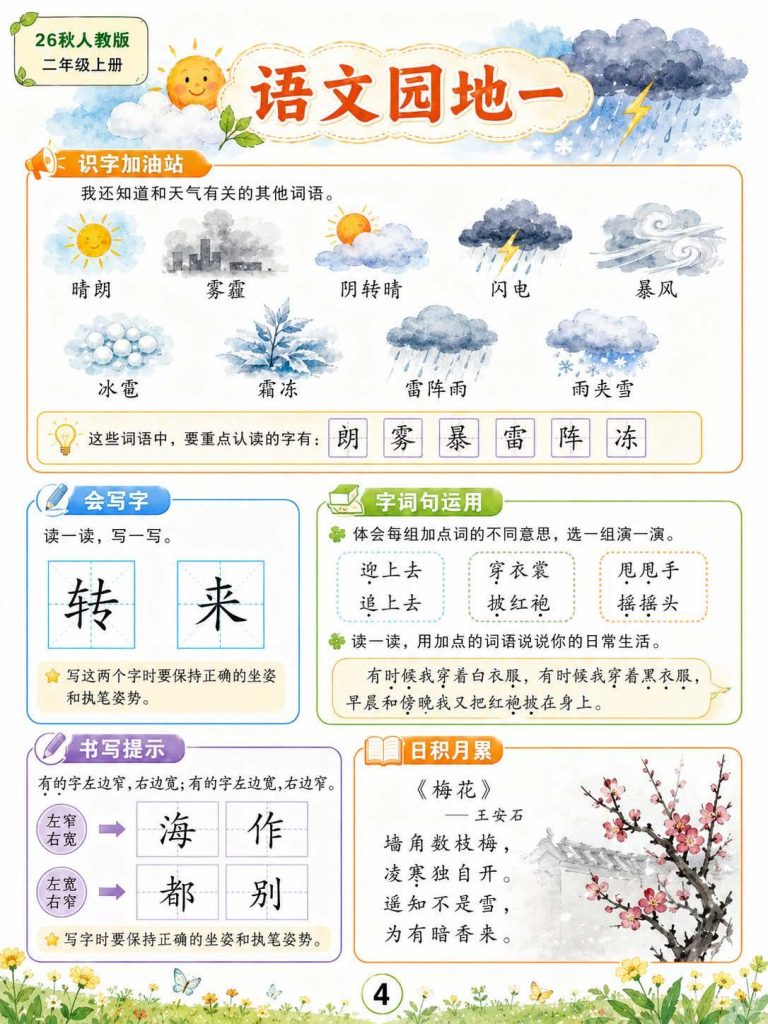 图片[4]-二年级上册语文辅助阅读知识卡片合集-宝库盒教辅资料站