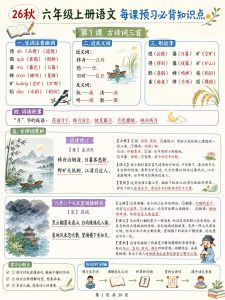 26秋六年级上册语文 每课预习必背知识点-宝库盒教辅资料站