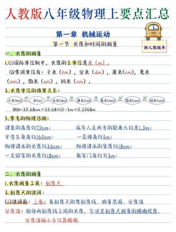 图片[1]-（物理）2026版《核心笔记》8年级上册（人教）-宝库盒教辅资料站