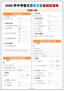 2026年中考语文课本全六册文言基础逐篇练-宝库盒教辅资料站